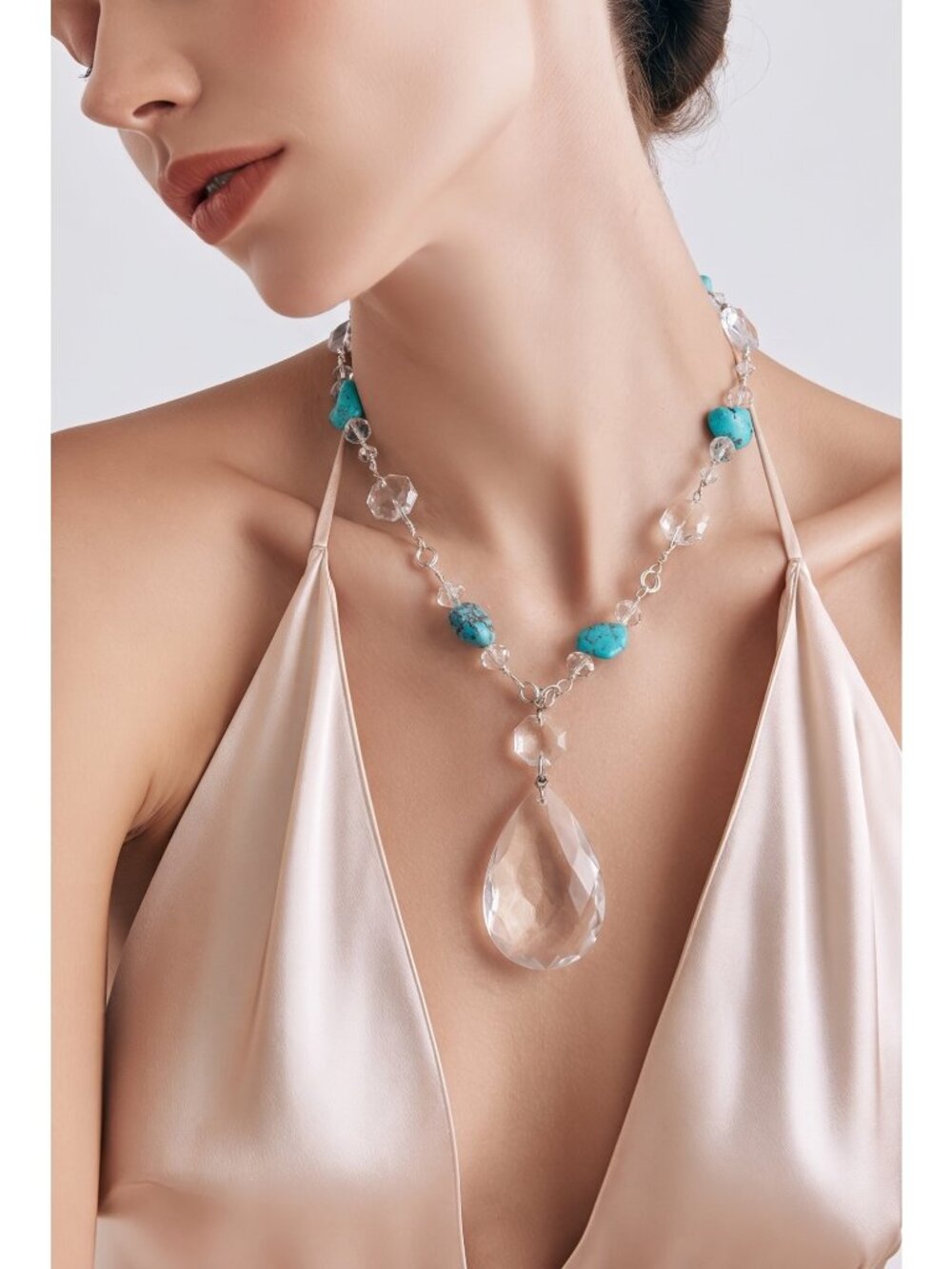 Blue Mirage — Faux-Turquoise & Chandelier Crystal Necklace